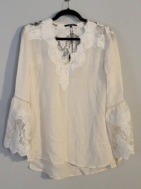 Kobi Halperin Ivory/Cream Silk and Lace Blouse Size M